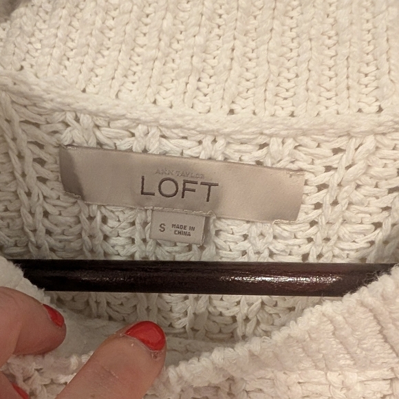Loft Cotton White Open Knit Sweater with Black Trim Oversized Small - Picture 3 of 5